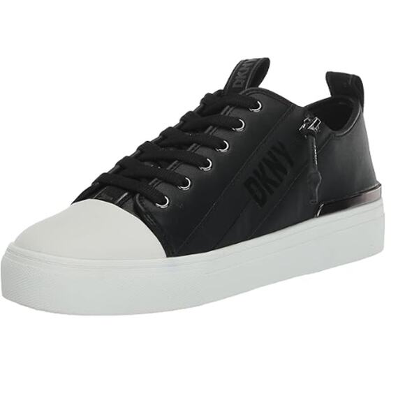 DKNY Women's Chaney-Lace Up Sneaker in Black EUC Size 8 - Picture 1 of 7
